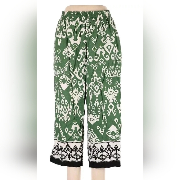 Haute Hippie Green and Beige Palozzo Linen Blend Wide Leg Pants Sz 1X - Picture 11 of 11